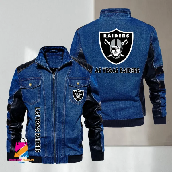 Las Vegas Raiders Leather and Denim Jacket S9LDJ017 - Image 2