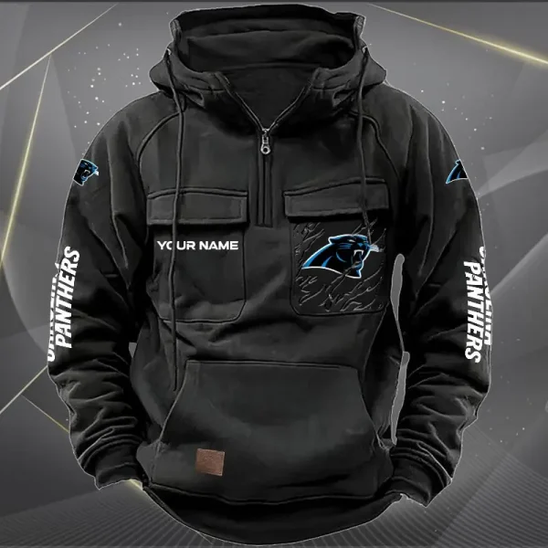 Carolina Panthers Multi Pockets Men Hooded Jackets Outdoor Half Zipper NRTVMHD036