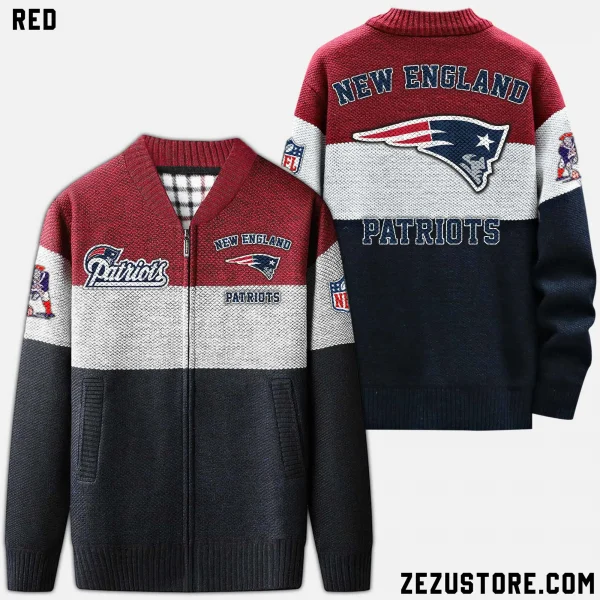 New England Patriots NFL V-Neck Cable-Knit Cardigan NRTCSC022 - Image 2