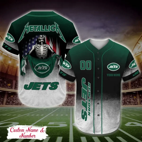 New York Jets Custom Baseball Button Down Shirt NRTJSS493