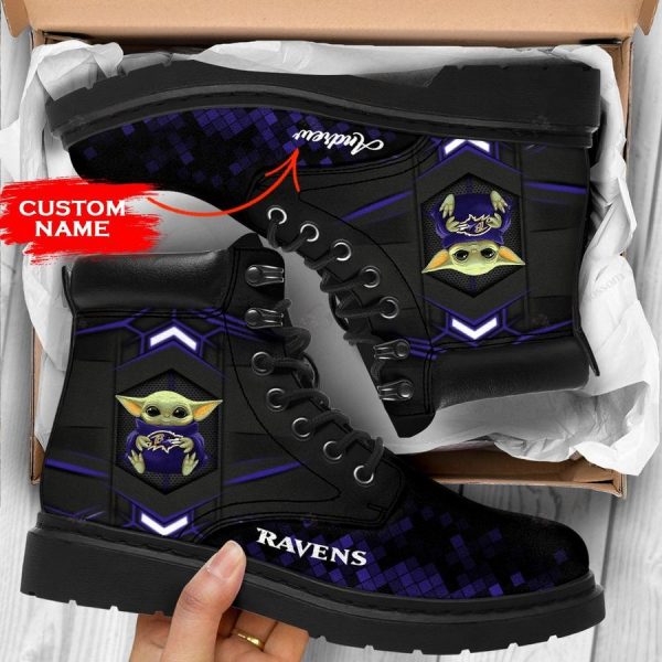 Baltimore Ravens Personalized Football Team Leather Boots For Sport Lovers NRT35