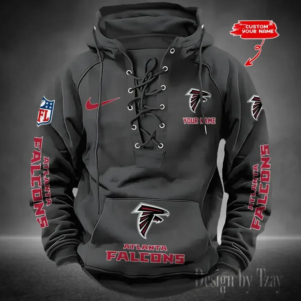 Atlanta Falcons Lace-Up Cross V-Neck Drawstring Hoodie NRTHLUH066