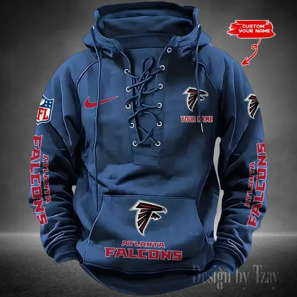 Atlanta Falcons Lace-Up Cross V-Neck Drawstring Hoodie NRTHLUH066 - Image 2