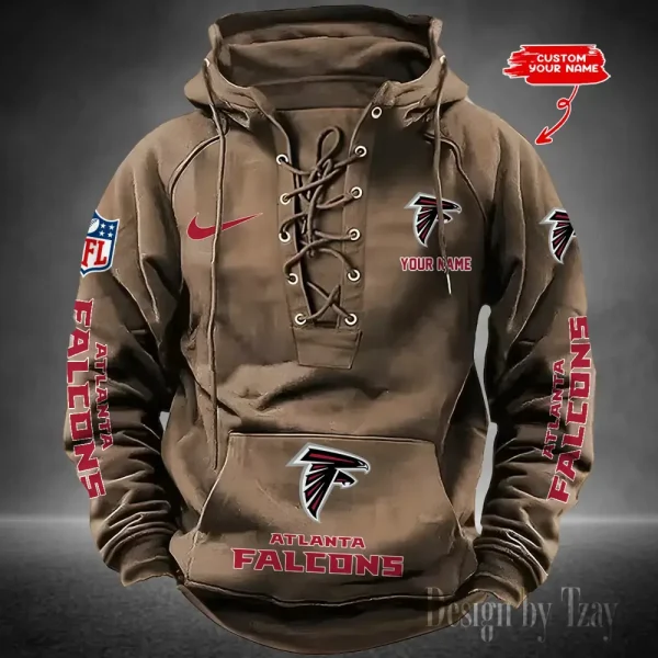 Atlanta Falcons Lace-Up Cross V-Neck Drawstring Hoodie NRTHLUH066 - Image 3