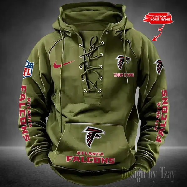 Atlanta Falcons Lace-Up Cross V-Neck Drawstring Hoodie NRTHLUH066 - Image 4