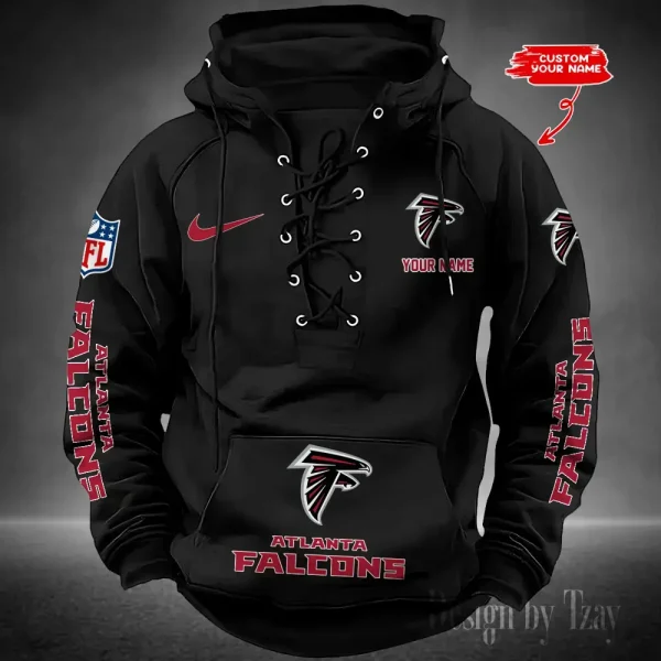 Atlanta Falcons Lace-Up Cross V-Neck Drawstring Hoodie NRTHLUH066 - Image 5