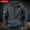 Indianapolis Colts Lace-Up Cross V-Neck Drawstring Hoodie NRTHLUH046