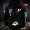 Los Angeles Rams Lace-Up Cross V-Neck Drawstring Hoodie NRTHLUH115