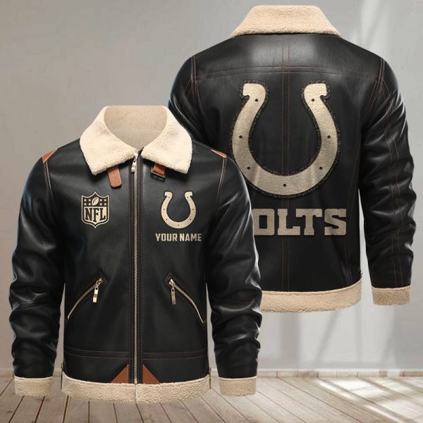 Indianapolis Colts Custom Fleece Leather Jacket NRTS9FLJ014