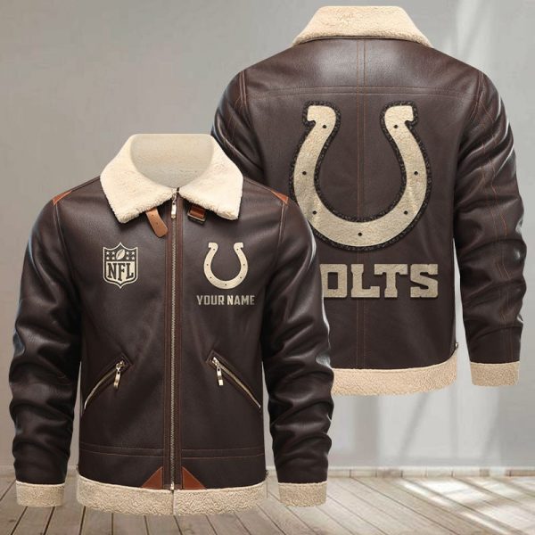 Indianapolis Colts Custom Fleece Leather Jacket NRTS9FLJ014 - Image 2