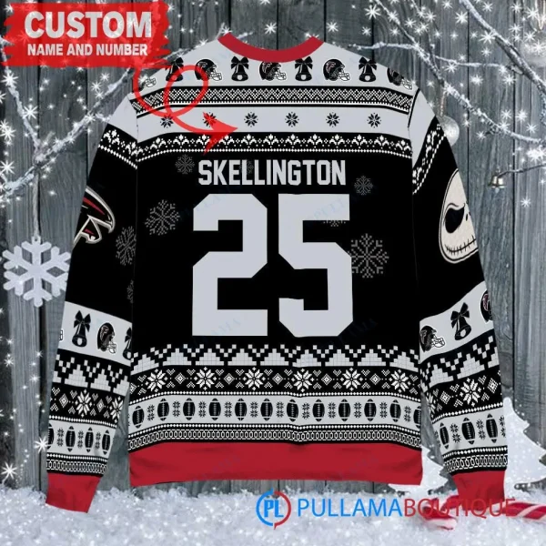 Atlanta Falcons x Jack Skellington and Sally Xmas The Nightmare Before Christmas with Super Bowl Trophy Custom Ugly Christmas Sweater - Image 3