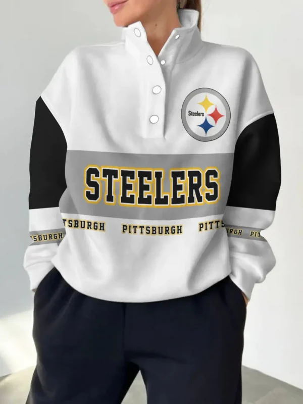 Pittsburgh Steelers New Design Casual Snap Mockneck Pullover Sweatshirt SPTCSMPS026