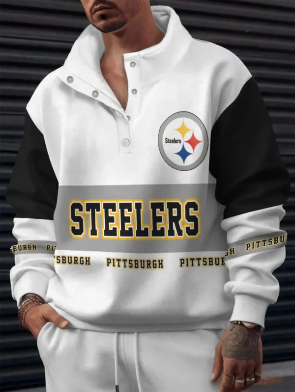 Pittsburgh Steelers New Design Casual Snap Mockneck Pullover Sweatshirt SPTCSMPS026