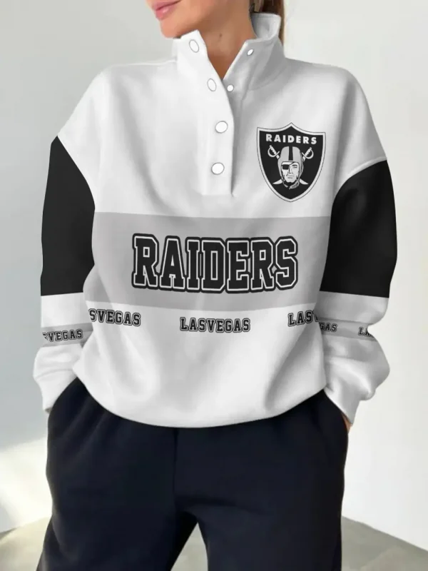 Las Vegas Raiders New Design Casual Snap Mockneck Pullover Sweatshirt SPTCSMPS076