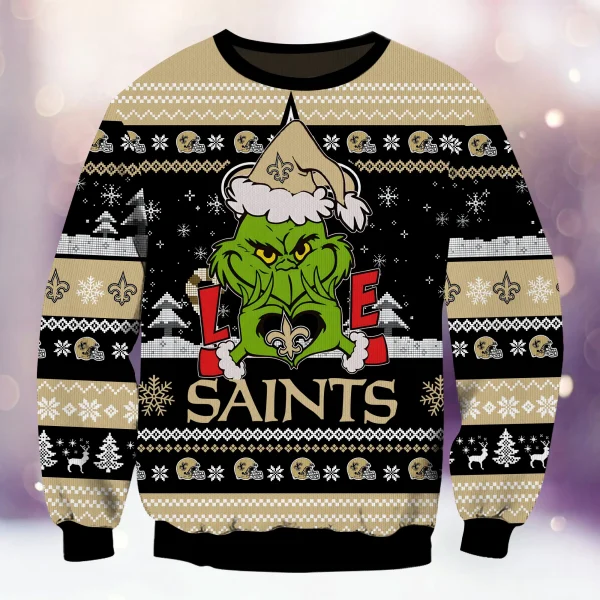 New Orleans Saints NFL Grinch Love Knitted Sweater BGSWT994 - Image 2