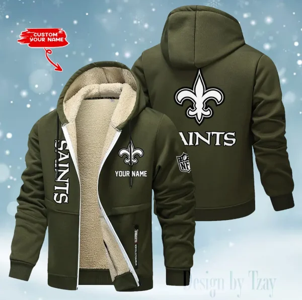 New Orleans Saints Hoodie Zip Velvet Coat ANZTZH056 - Image 3