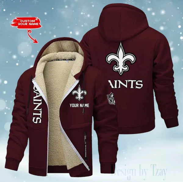 New Orleans Saints Hoodie Zip Velvet Coat ANZTZH056 - Image 4