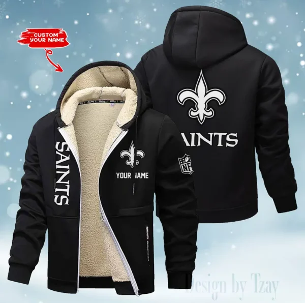 New Orleans Saints Hoodie Zip Velvet Coat ANZTZH056 - Image 6