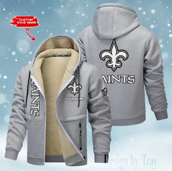 New Orleans Saints Hoodie Zip Velvet Coat ANZTZH056 - Image 7