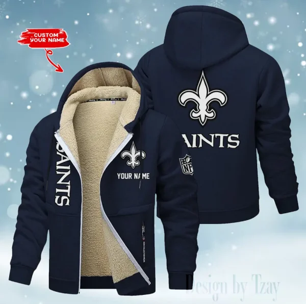 New Orleans Saints Hoodie Zip Velvet Coat ANZTZH056 - Image 8