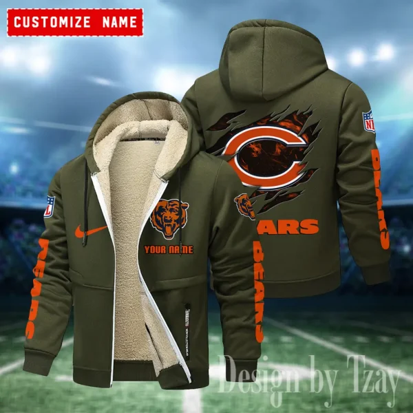 Chicago Bears Hoodies Zip Velvet Coat ANZTZH071 - Image 3