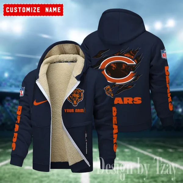 Chicago Bears Hoodies Zip Velvet Coat ANZTZH071 - Image 4