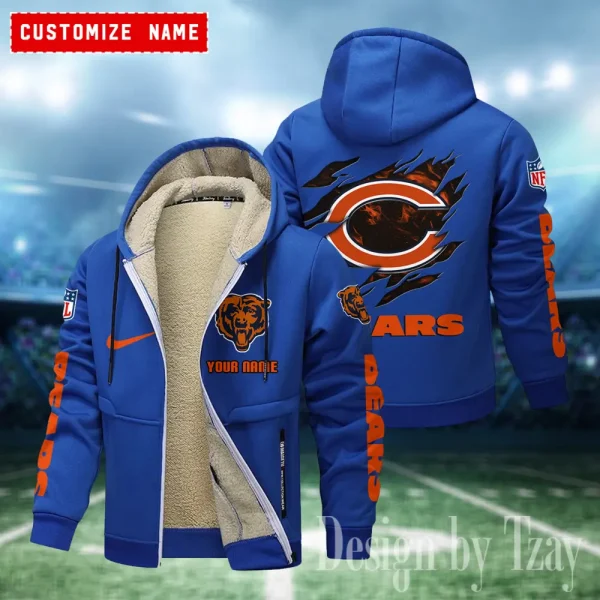 Chicago Bears Hoodies Zip Velvet Coat ANZTZH071 - Image 5