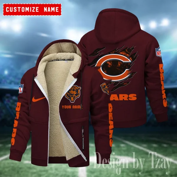 Chicago Bears Hoodies Zip Velvet Coat ANZTZH071 - Image 6