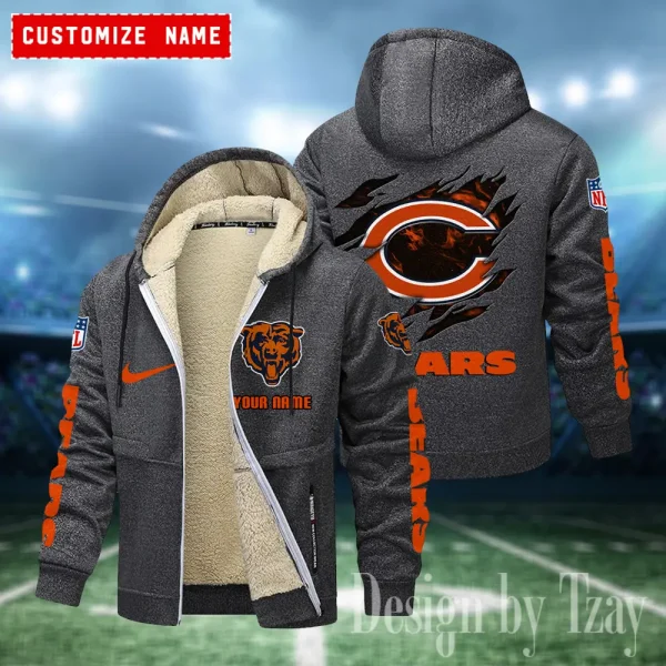 Chicago Bears Hoodies Zip Velvet Coat ANZTZH071 - Image 7