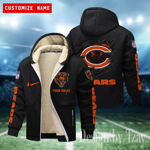 Chicago Bears Hoodies Zip Velvet Coat ANZTZH071 - Image 8