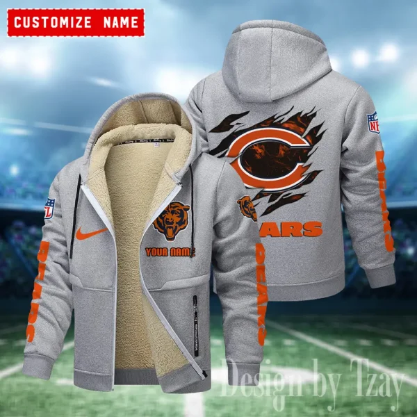 Chicago Bears Hoodies Zip Velvet Coat ANZTZH071 - Image 9