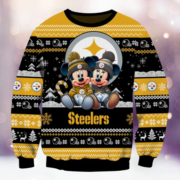 Pittsburgh Steelers NFL Mickey And Minnie Knitted Sweaters BGSWT1208 - Image 2